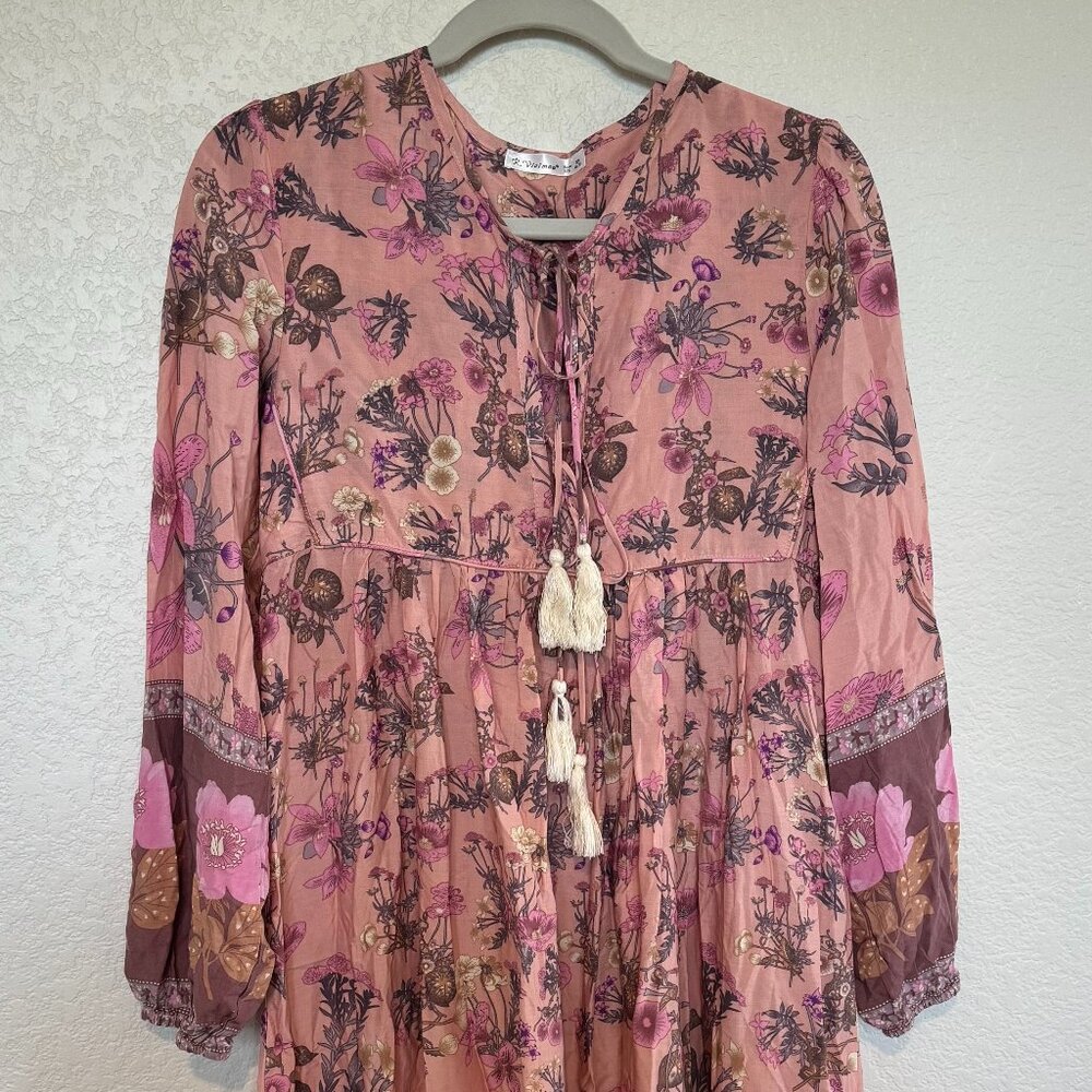 Boho Midi Dress - Pink Paisley Pattern